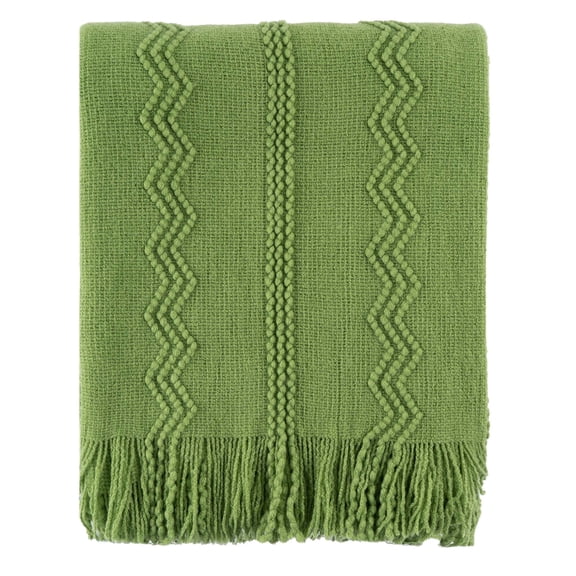 Green Throw Blankets,Lightweight Textured Knit Blanket with Tassels,Spring Throws,50"x60"