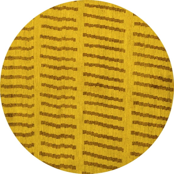 Ahgly Company Machine Washable Indoor Round Solid Yellow Modern Area Rugs, 5' Round