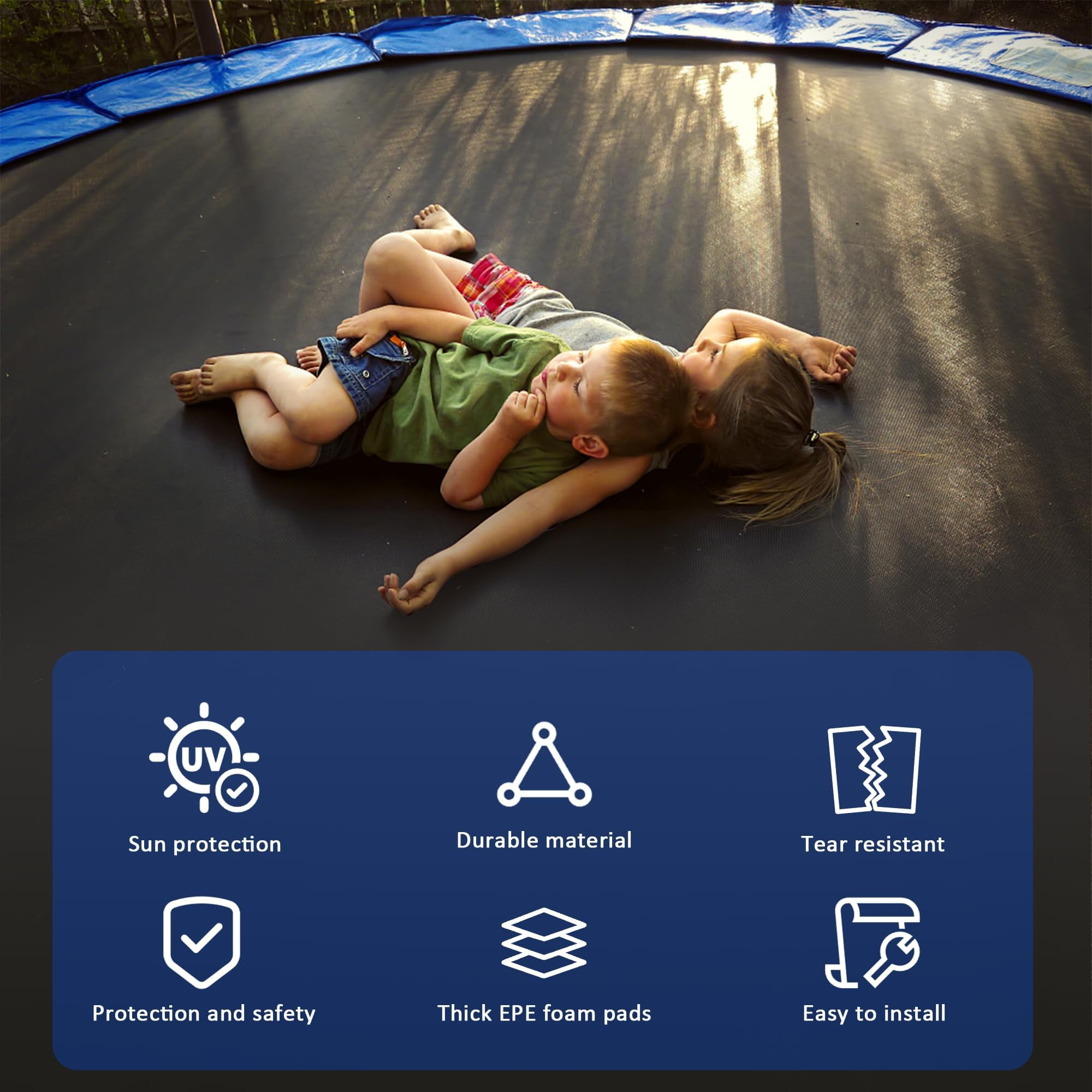 12FT Trampoline Safety Pad, Universal Replacement Trampoline Springs Cover, Trampoline Accessories Fits 12FT Frames, No Holes for Pole, Water-Resistant