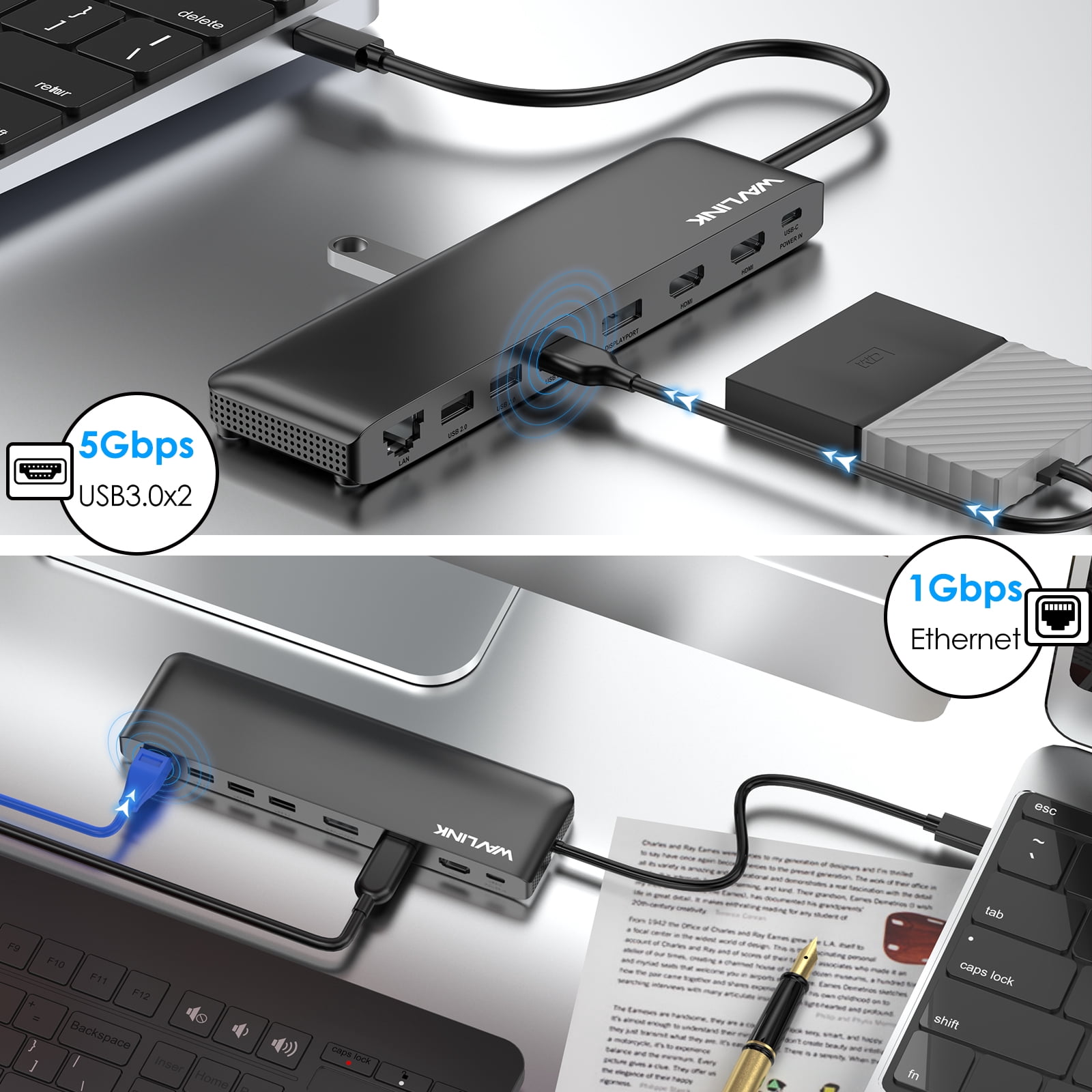 WAVLINK 12-in-1 USB C Triple Display Docking Station, Support 85W Charging for PC, Max 4K@60Hz with DisplayPort, HDMI, PD, USB 2.0/3.0, Gigabit Ethernet, SD/TF Slot, Audio Jack for Windows&Mac