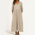 thumbnail image 2 of YDDIAN Long Dresses for Women Plus Size V Neck Loose Fit Midi Dress Three Quater Sleeve Fall Modest Basic Maxi Dresses with Pockets Beige XXL, 2 of 3