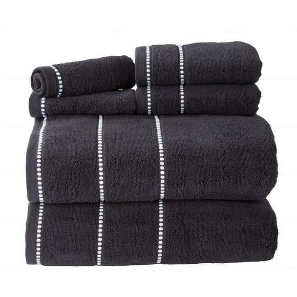 Bedford Home 67A-76948 Ensemble de Serviettes 6 Pcs Séchage Rapide 100 pour Cent Coton Zéro Torsion - Noir