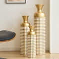 thumbnail image 4 of YIQMI Nestable Metal Floor Vase Set of 3 Gold White Dot Pattern, Tall Decorative Vases for Dried Flowers, 4 of 9