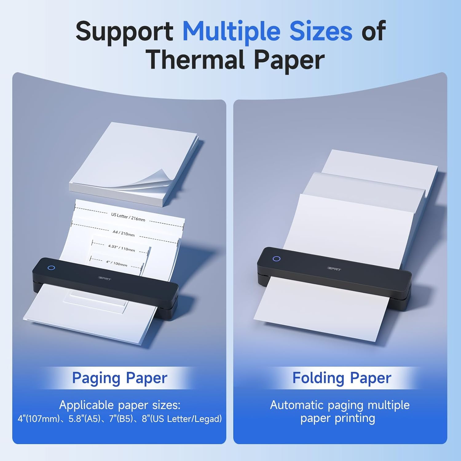 Restored iDPRT Portable Thermal Printer, MT610 Pro Wireless for Travel, 300 DPI Bluetooth Inkless Printer Support 8.5" X 11" US Letter Thermal Paper for Home, Compatible with iOS, Android, Black