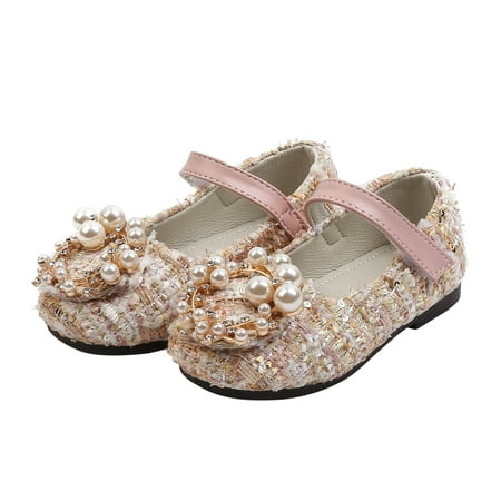 

Relanfenk Baby Girl Shoes Girls Pearls Princess Kids Tweed Plaid Soft-soled Non-slip Children Shoes