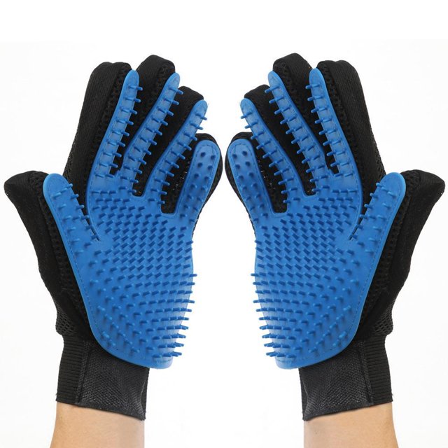 Dog and Cat Beauty Gloves (Blue), Soft Hair Removal Brush Gloves, Effective Hair Removal Gloves, Massager Tool, Improved Five Finger Design, Suitable for Long/Short Fur of Dogs, Cats