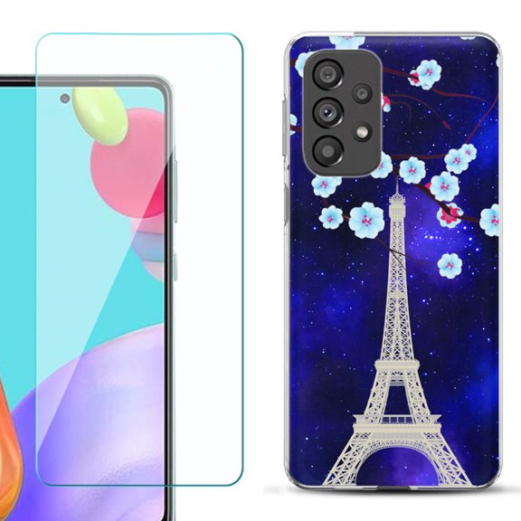 Slim-Fit Gel TPU Phone Case for Samsung Galaxy A33 5G, with Tempered Glass Screen Protector, by OneToughShield ® - Eiffel Tower Stars