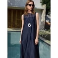 thumbnail image 5 of Navy Blue Sleeveless Maxi Dress, Round Neck Loose Fit, Soft Woven Tencel Fabric, Modern Chic Casual Beach Dress, 5 of 5