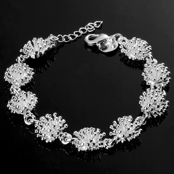 QQTDFG Women Fashion 925 Sterling Silver Plated Charm "Sea Urchin Chain Bracelet Bangle-default