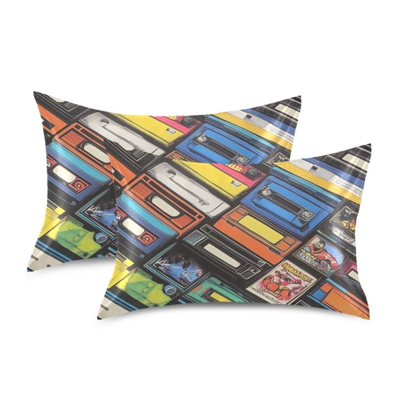 Yayeee Pillowcase Standard Size Set of 2 Satin Wrinkle Resistant Pillow Case, Retro Game Cassette Pattern