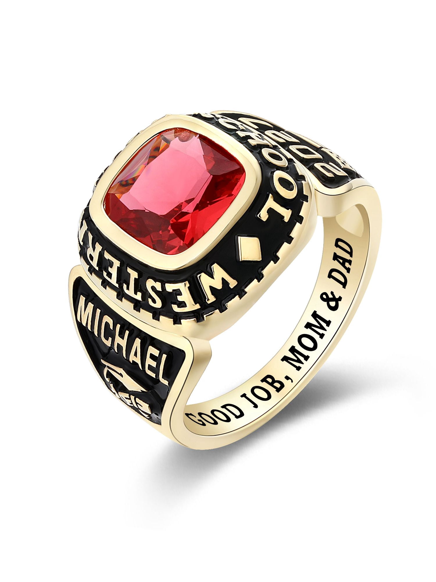 Mementos USA Custom Men's Class Ring Sterling Silver for High School & College-Gold Plated-Elite