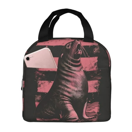 Insulated Lunch Bag for Women Men - Graphic Seal On Stripes Leakproof Cooler Lunch Box for Women Men  Lunch Tote Bags for Work School Picnic Travel