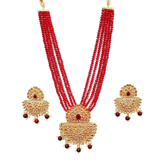 Artificial Imitation Gold Jewellery Antique Traditional Stylish Ethnic Wear Gold Plated Meenakari Kundan Beaded Long Rani Haar Necklace & Earrings Set (NRA RH172)
