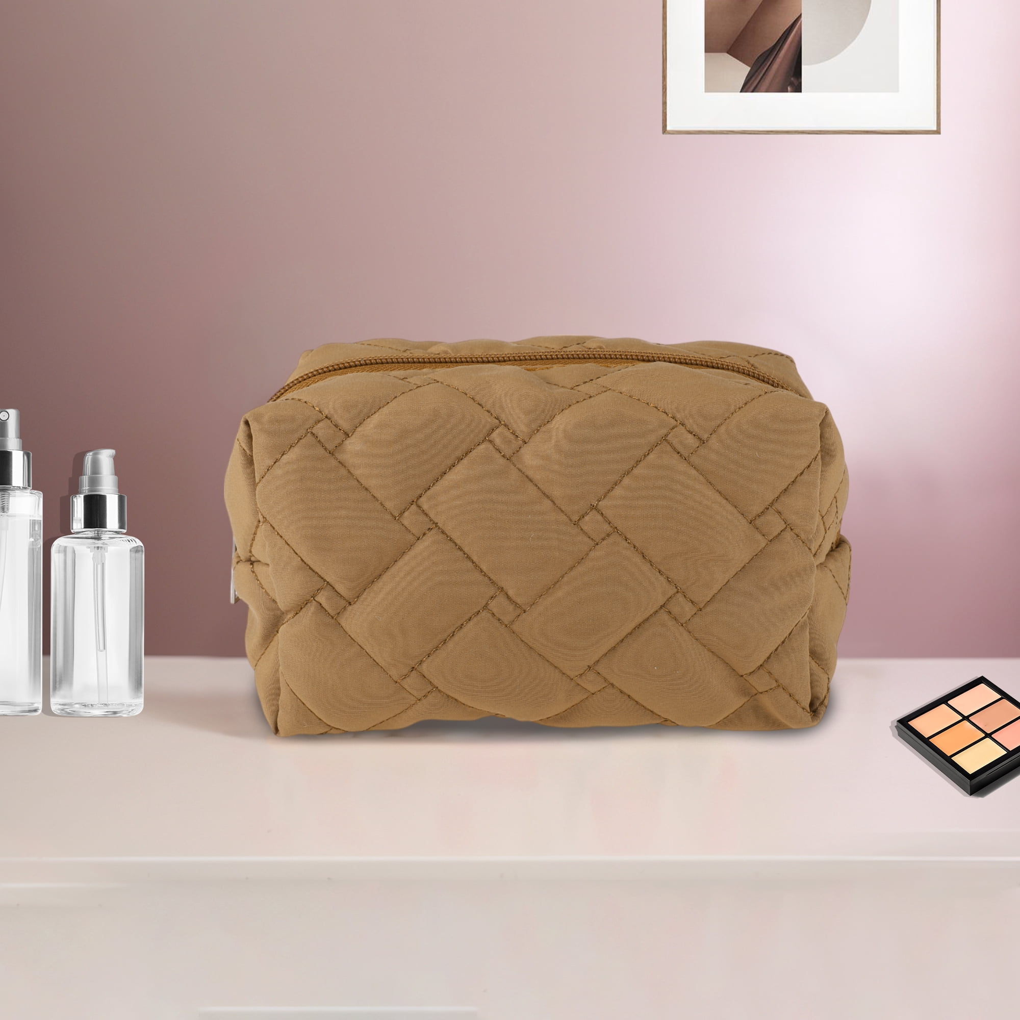 Unique Bargains 1 Pc Lady Portable Make Up Organizer Case for Activities Dark Coffee Color