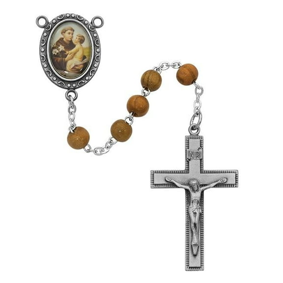 McVan R184DF 6 mm Olive Wood St.Anthony Cross Rosary Set - Tan
