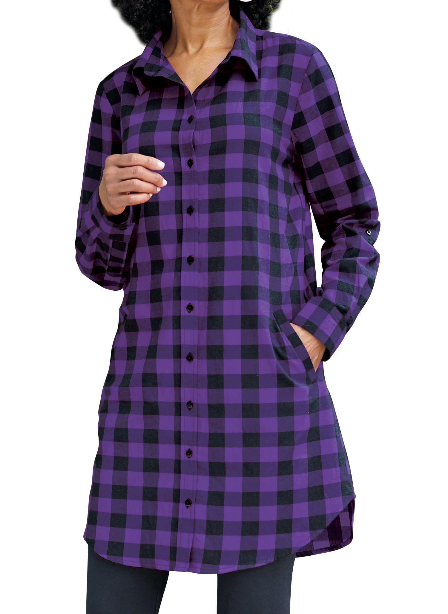 Buffalo Plaid Long Tunic Button Down 