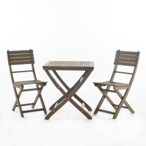 GDF Studio Rabion Outdoor Acacia Wood 3 Piece Folding Bistro Set, Gray