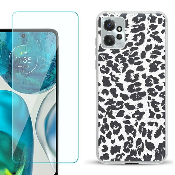 OneToughShield ® for Motorola Moto G Power 5G 2023 Shockproof Fashion Phone Case, with Tempered Glass Screen Protector - Cheetah B/W