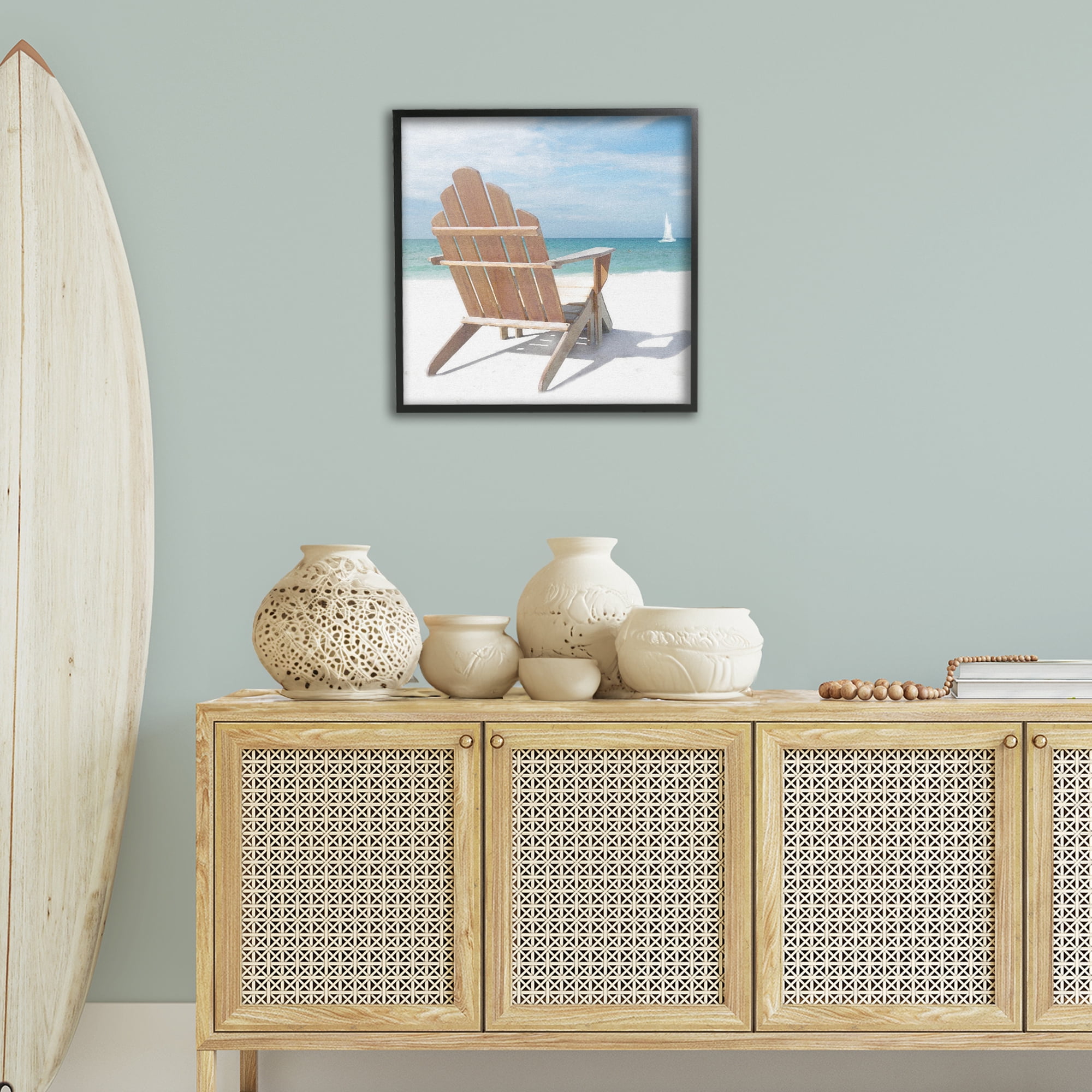 Stupell Industries View West Beach Chair Landscape Painting Black Framed Art Print Wall Art, 24 x 24