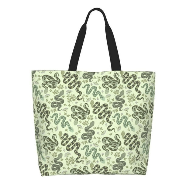 Balery Green Snake Bolsa Tote Estilo Estético con Cremalleras, Bolsa de Hombro, Bolsa de Compras Grande y Plegable