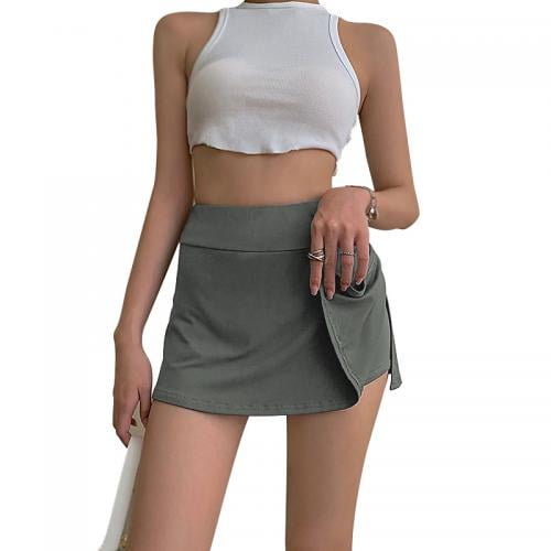 Women Tennis Mini Skirt Solid Color High-Waist Wrap A-Line Women Tennis Mini Skirt Solid Color High-Waist Wrap A-Line