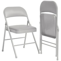 Festisoul Folding Chairs, 2 Pack Comfortable Foldable Chairs with Soft Cushion, Portable Metal Chairs, Stackable Commercial Chairs for Home Office, Gray