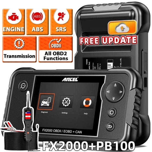 ANCEL FX2000 OBD2 Scanner Automotive ABS SRS Transmission Diagnostic Scan Tool with PB100 Automotive Power Circuit Probe Tester Set