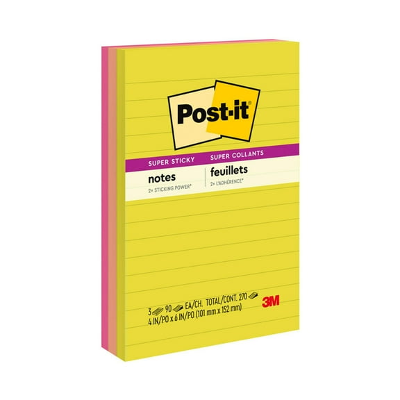 Post-it Super Sticky Notes - Summer Joy Collection - 4" x 6" Lined, 3-Pack