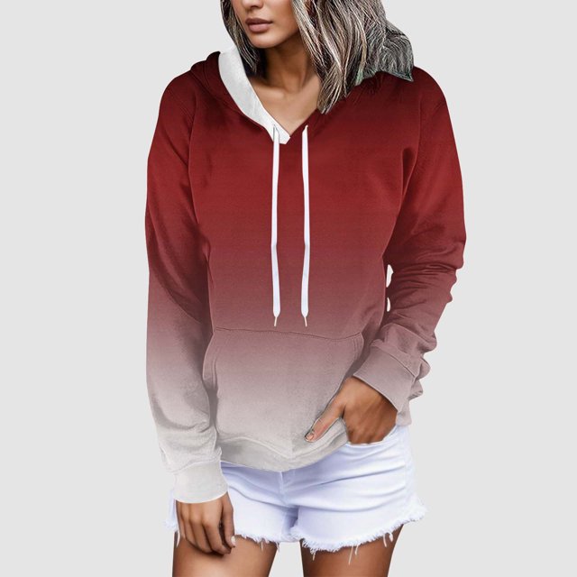 Ichuanyi liquidación para mujeres con cuello en V de manga larga con capucha impresión casual de la tops de la blusa de la paleta ICHUANYI WER202308217091