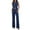 Blue, variant on Women's Denim Matching Set Sleeveless Button Vest and Flare Leg Jeans Two-Piece Outfit