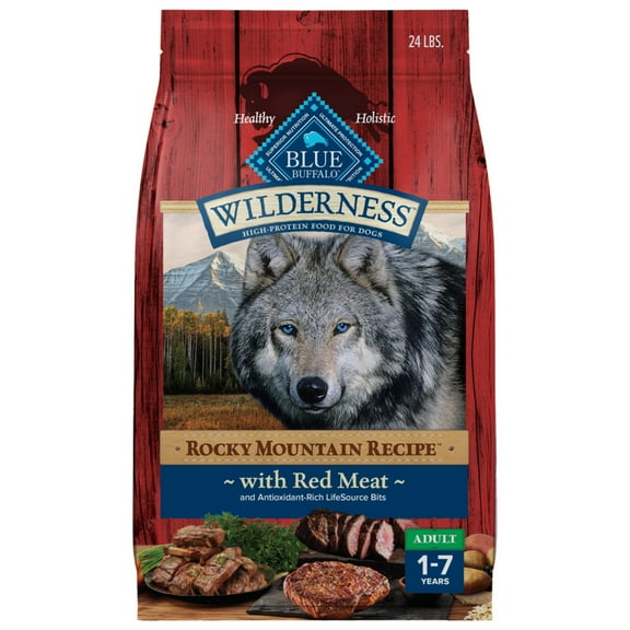 Blue Buffalo Wilderness Adult Dry Dog Food, Rocky Mountain Recipe, Red Meat, 24-lb. Bag