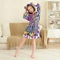 thumbnail image 3 of FORMRS Niños Bathrobe Unisex Hooded Robe Soft Plush Pajamas Sleepwear, Size 4-6T, Purple Wavy Plaid, 3 of 7