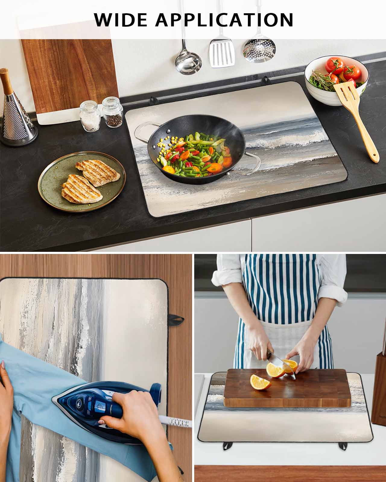 nqOlkjepod Large Induction Cooktop Protector Mat 24"x21", Ocean Stove Top Covers for Electric Stove, Grey Sky Abstract Beach Minimalism Art Decorative Stove Burner Cover Mats, Glass Top Stove Cover