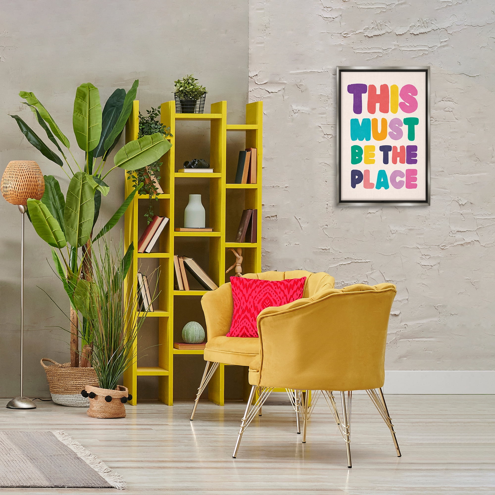 Stupell Industries Must Be The Place Phrase Text & Numbers Painting Gray Floater Framed Canvas Art Print Wall Art, 17 x 25