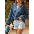thumbnail image 6 of Sidefeel Tunic Tops for Women Loose V Neck Top Shirts Long Sleeve Pleated Blouse Shirts Basic Chiffon Shirt Blue XL US16-18, 6 of 10