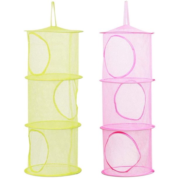 Cesta de malla plegable de 3 capas Cesta de malla plegable Almacenamiento colgante Cesta de secado colgante de 3 capas Perfecta para guardar ropa Calcetines y juguetes (2 piezas) oso de fresa Hogar