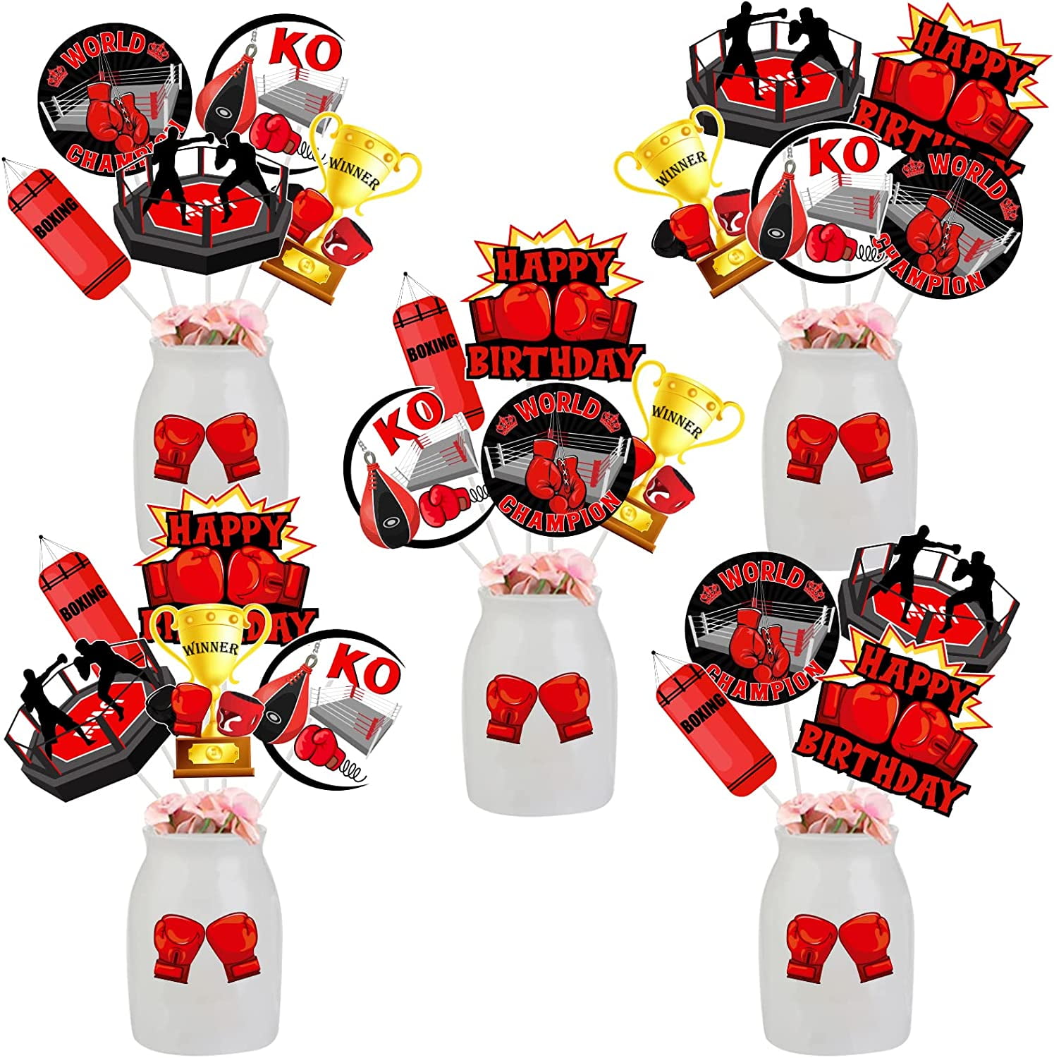 24 Pieces Boxing Birthday Centerpiece Sticks Red Black, Boxing Match