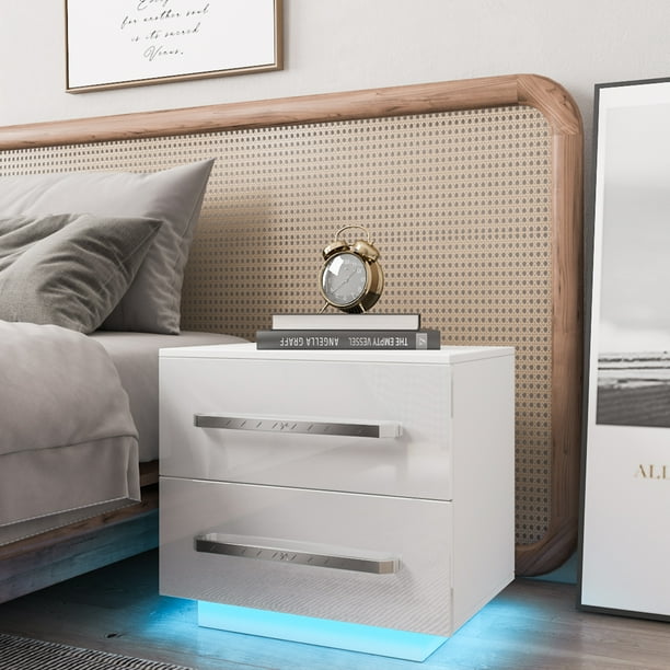 Hommpa LED Nightstand Modern White Nightstand with Led Lights High
