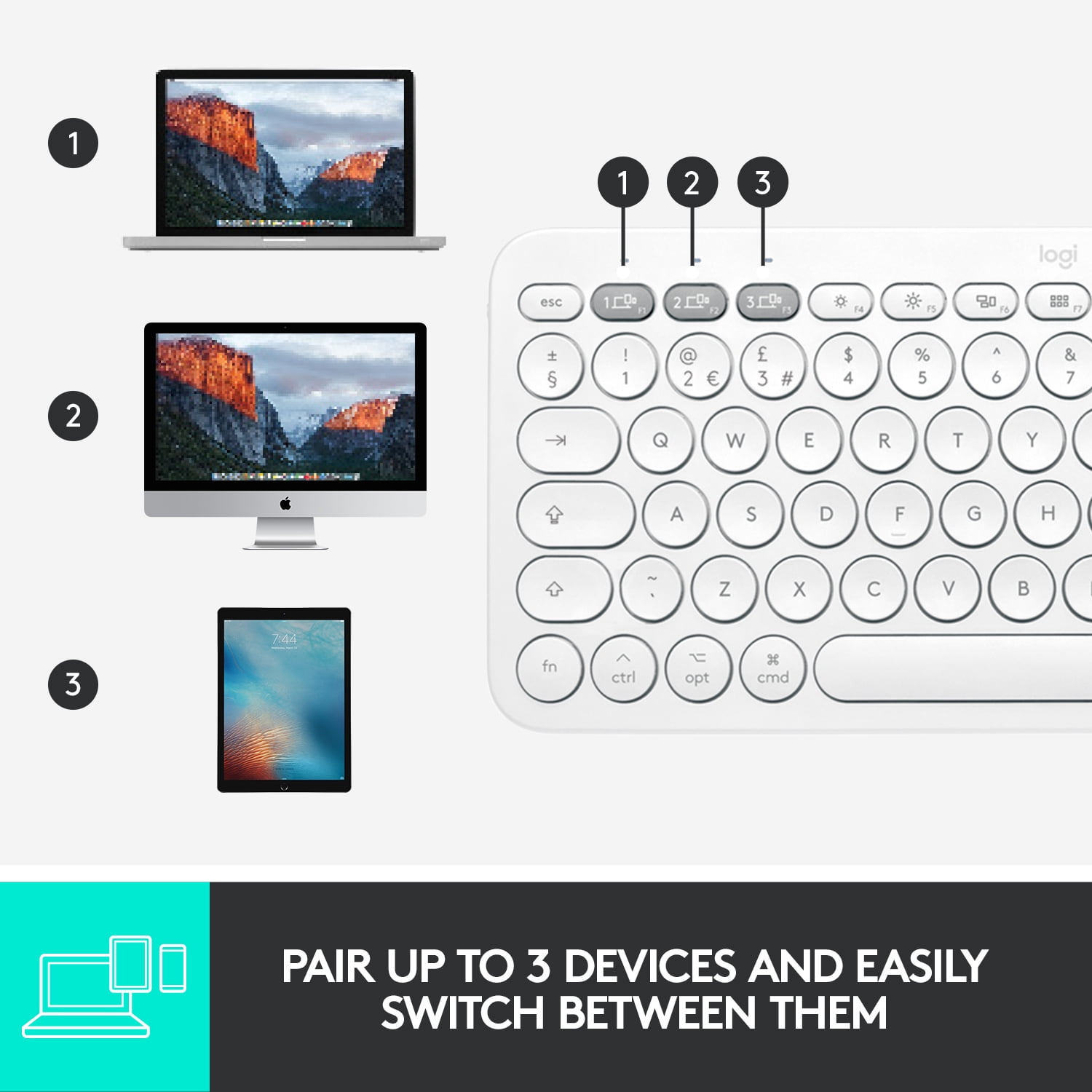 Logitech Multi-Device Bluetooth Keyboard for Mac with Compact Slim Profile,  Easy-Switch up to 3 Devices, Scissor Keys, 2 Year Battery, Compatible with  macOS, iOS, iPadOS, Off White 