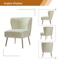 thumbnail image 4 of Velvet Accent Chair Set of 2 Upholstered Adult Side Chairs Gold Leg Home Bedroom Ivory, 4 of 11