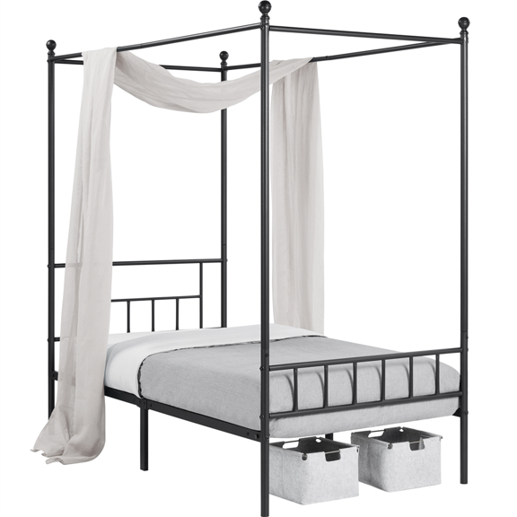 Renwick Juno Metal Canopy Frame Four Poster Bed with Headboard and Footboard, Black, Twin