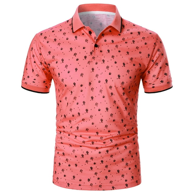 Birdeem Men Casual Button Short Sleeve Print Turndown Pullover T-Shirt Tops