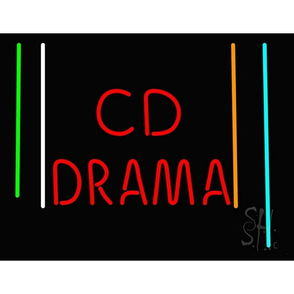 Cd Drama LED Neon Sign 24" Tall x 31" Wide - inches Black Square Cut Acrylic Backing, with Dimmer - Premium built indoor Sign for Studio, Club, Home décor, Event, Workshop, Storefront.