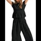 thumbnail image 4 of Conjunto de Dos Piezas para Mujer: Top Fruncido y Pantalón Conjunto Informal Bohemio de Cintura Alta con Bolsillos Negro S, 4 of 7