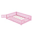 thumbnail image 4 of Full Size Floor Bed, Minimalist Rubberwood Floor Bed Frame with with Safety Guardrails and Door, Montessori Bed for Boy & Girl, Pink, 4 of 8