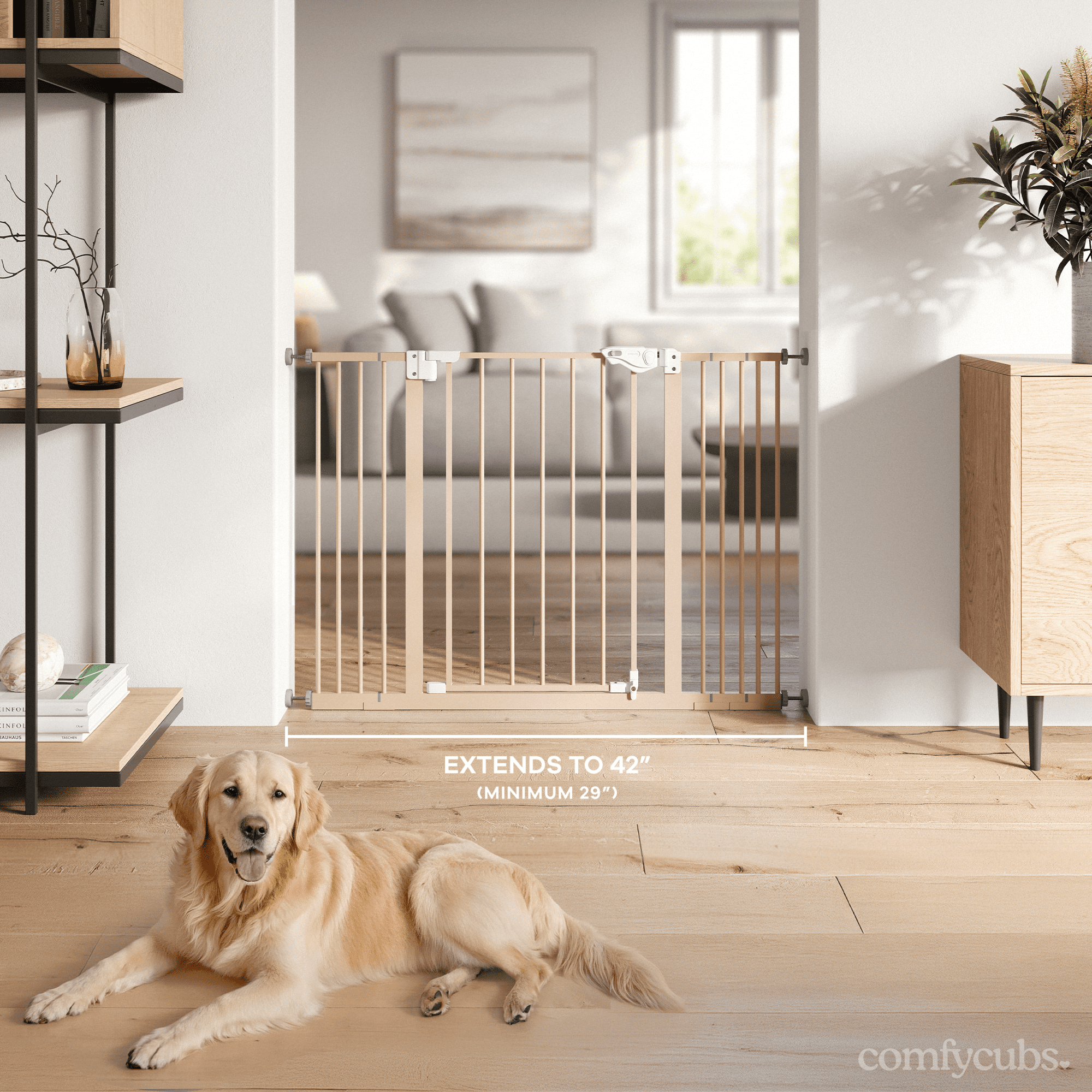 Comfy Cubs Baby Safety Gate - 3 Extensions 42"x1.9"x30", Adjustable Q195 Steel Gate (Blush)