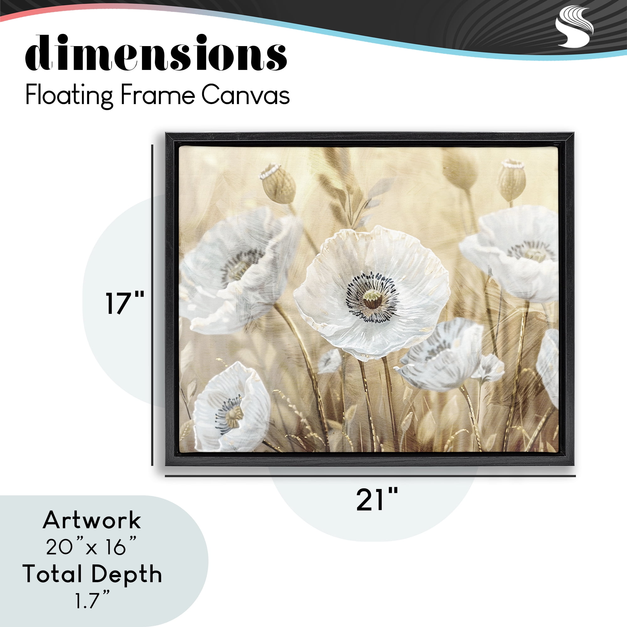 Stupell Industries White Poppies Beige Field Black Framed Floater Canvas Wall Art, design by Kim Allen