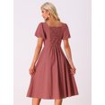 thumbnail image 3 of DARING DIVA Smocked Back Puff Short Sleeve Midi Dress XS Red, 3 of 5