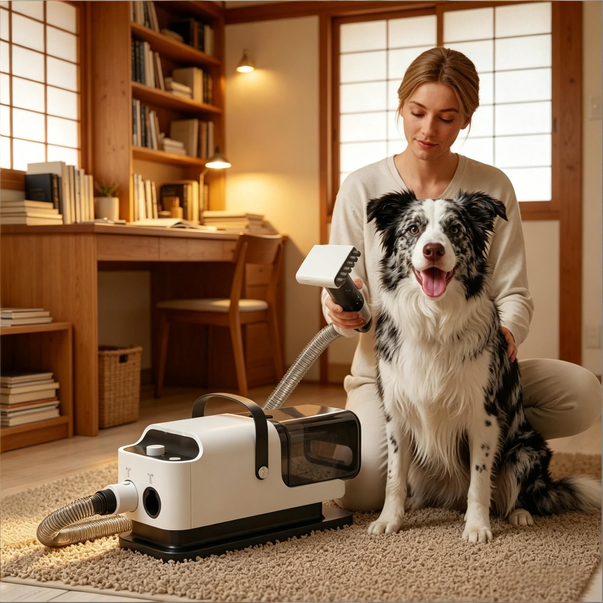 5-in-1 Pet Grooming Vacuum & Dryer, Home Dog Grooming Unit with Smart 45-55℃ Temp Control, 4 Adjustable Modes Quiet 50dB, Auto Mode Switch & Integrated Storage