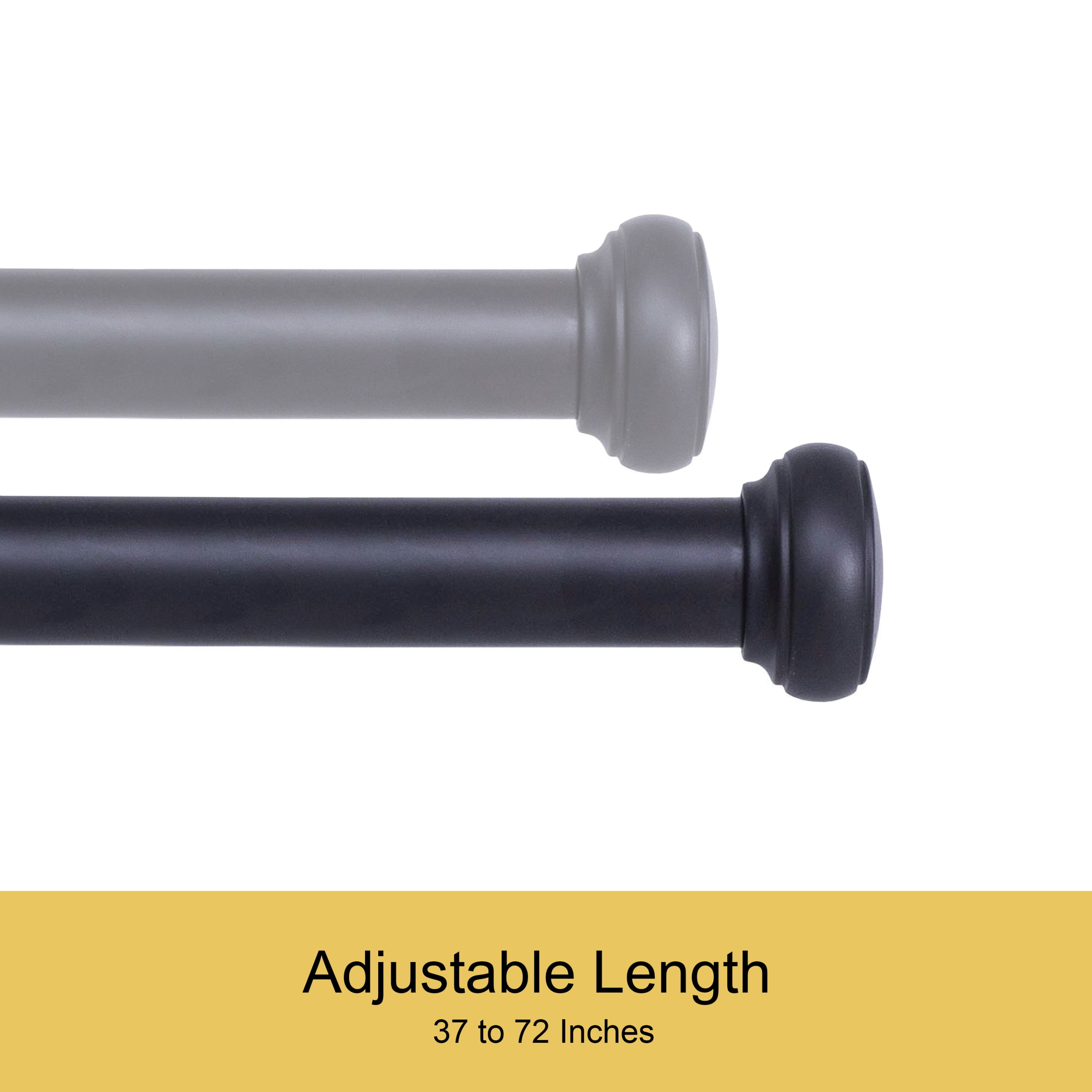 Kenney Weaver 1" Rust-Resistant Single Curtain Rod, 37-72", Black